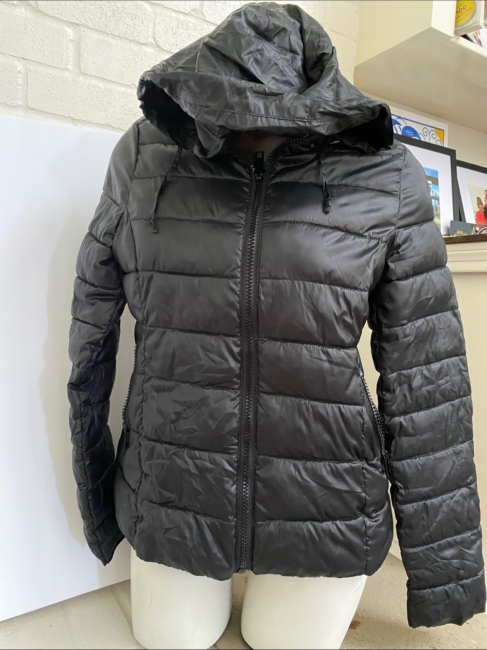 a.n.a Black Hooded Quilted Puffer Jacket